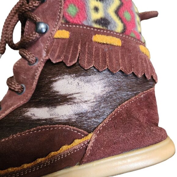 Pajar brown suede cow hair Aztec print lace up boots Sz 7 - Picture 5 of 11